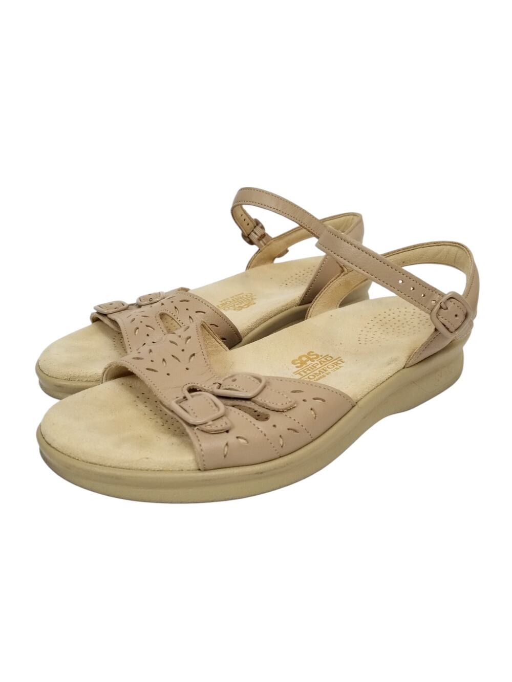 SAS Women's Duo Beige Leather Comfort Sandals Adjustable Buckle Straps Size 6.5